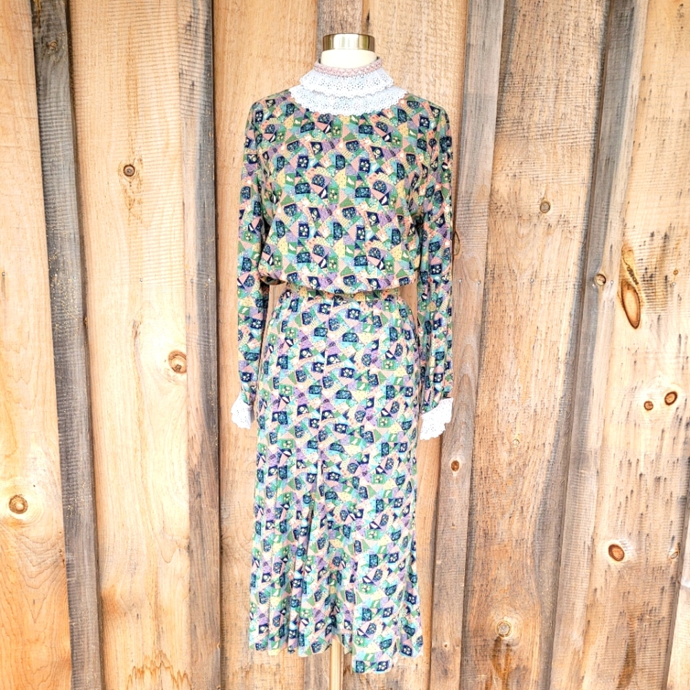 Vintage Handmade Patchwork Cottagecore Prairie Dr… - image 1